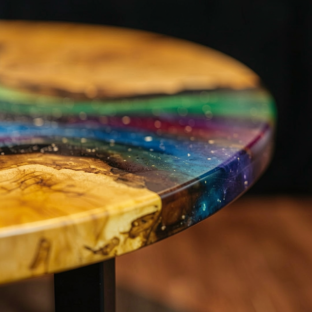 Stunning Olive Wood & Aurora Resin Table – Handcrafted Statement Piece