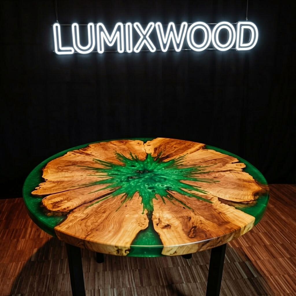 Custom olive wood epoxy resin coffee table