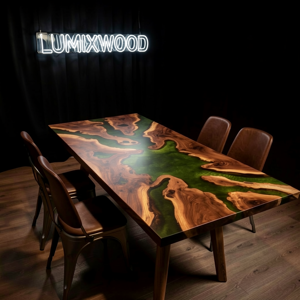 Emerald Green Epoxy Black Walnut Live Edge Table
