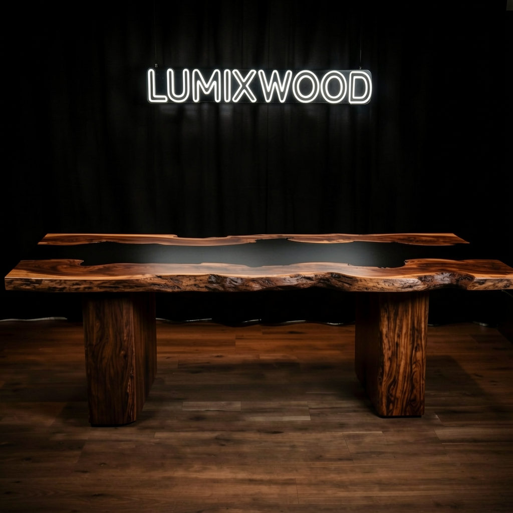 Modern Minimalist Dining Table: Black Walnut with Black Epoxy