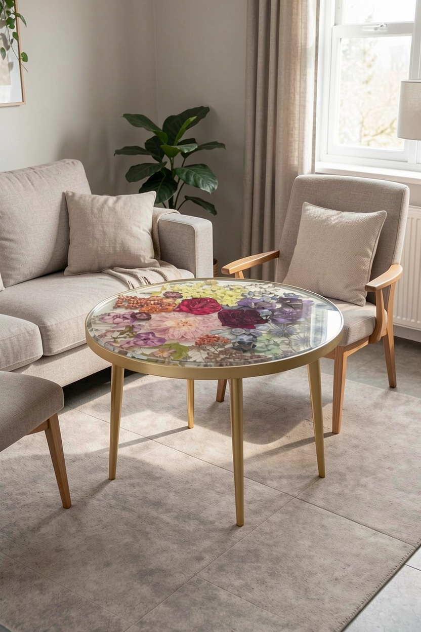 Epoxy Resin Floral Coffee Table